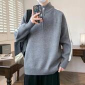 伊锦阁特色服饰店半高领拉链立领毛衣男秋冬加厚中年针织衫 男装