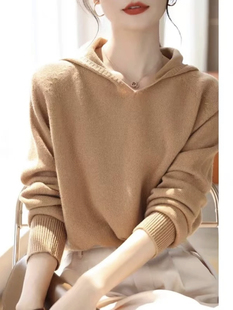 100羊毛长袖 一体成型连帽羊毛帽衫 套头针织羊毛 自留款 无D推荐