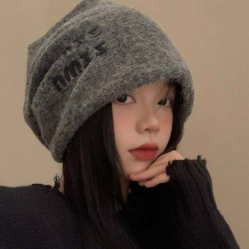 帽子女士冬慵懒灰色堆堆帽日系