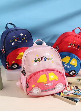 滨斯熊儿童书包卡通汽车幼儿园男孩书包防走失透气减负帆布逛街包