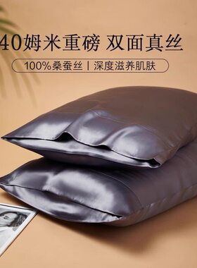 双面40姆米真丝枕套6A级100%桑蚕丝枕头套丝绸枕芯套48*74一对装