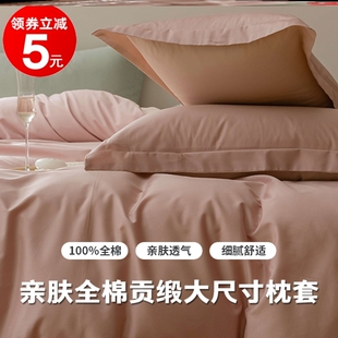 大枕套纯棉100全棉一对装大尺寸枕头套50x80粉色60x90酒店用大号