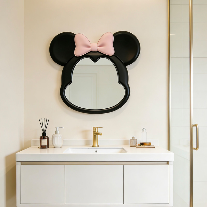 ins不规则米妮造型化妆镜萌趣高颜值可爱装饰镜卡通led智能浴室镜