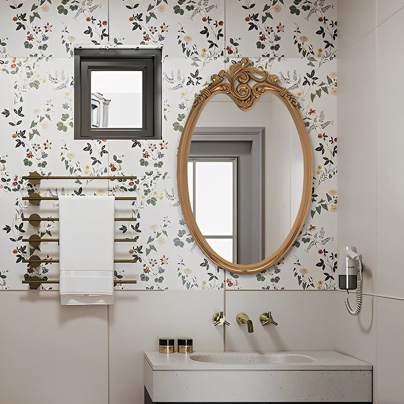 法式高级雕花LED智能浴室镜轻奢客厅玄关挂墙式装饰镜卧室化妆镜,住宅家具,化妆镜,淘宝优惠券,粉丝福利购,淘宝优惠卷