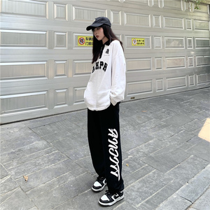 春秋宽松阔腿直筒卫裤哈伦裤高街休闲运动裤子潮K2074-P35女类图片