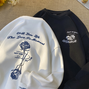 高街嘻哈大码外套玫瑰花卫衣260克仿鱼鳞W8053-P35控48女类图片