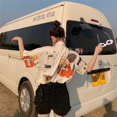 ins港味短袖衬衣洋气轻熟chic上衣女衬衫D828-P35