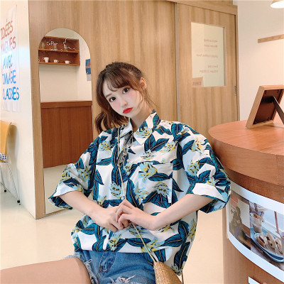 男女度假风花朵衬衣森系宽松印花衬衫女装上衣B262-D859-P35