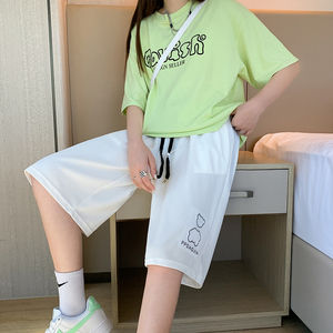 小熊五6分短裤美式ins阔腿华夫格休闲运动篮球中裤K3075-P35图片