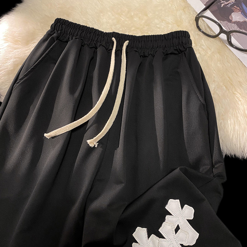 夏季潮平铺潮牌休闲运动五分裤刺绣十字架短裤K3074-P33控45女类图片