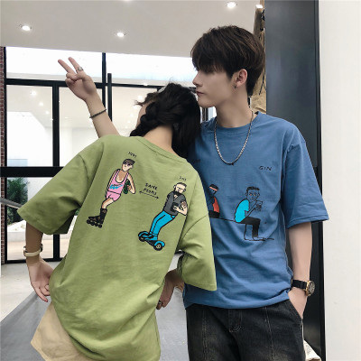 后背卡通印花文艺港风宽松短袖T恤情侣夏装学生班服T1172-P25