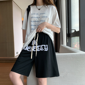 嘻哈字母刺绣阔腿运动短裤夏季美式潮牌休闲五分裤K3080-P33女款图片