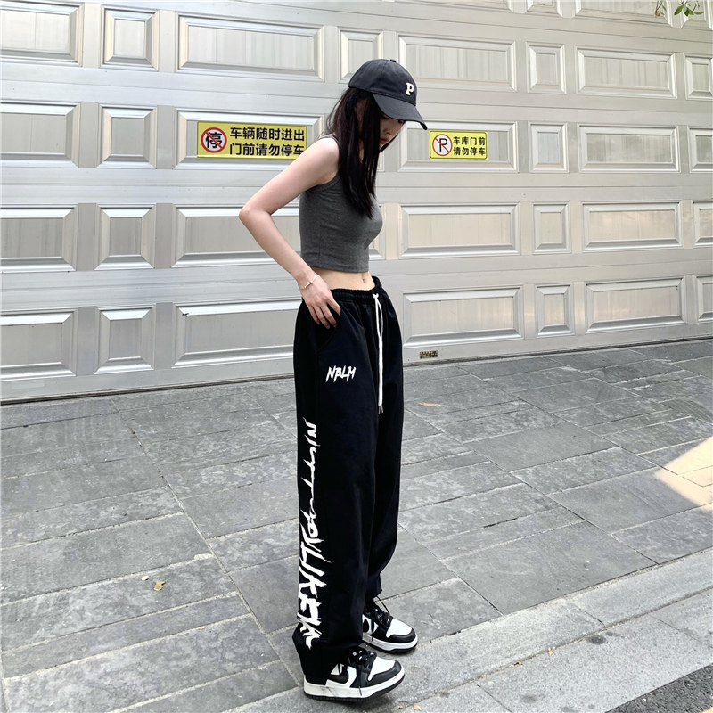 潮ins字母长裤2023春秋嘻哈百搭宽松束脚休闲运动裤K2084-P38女类图片