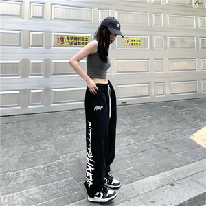 潮ins字母长裤2023春秋嘻哈百搭宽松束脚休闲运动裤K2084-P38女类图片