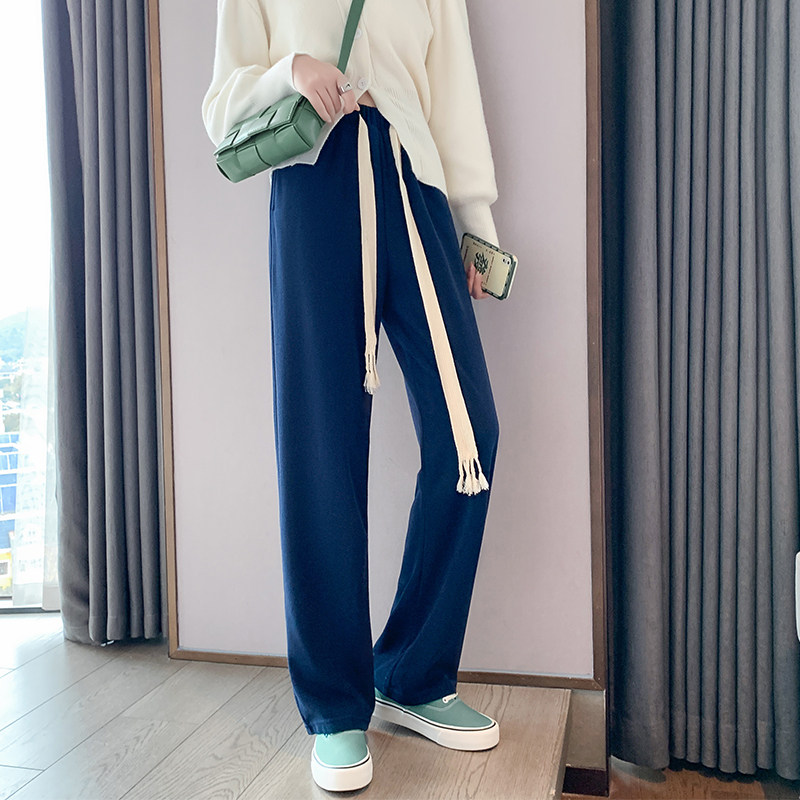 春秋手工抽绳运动裤宽松直筒休闲卫裤垂感拖地阔腿裤K998P39女类图片