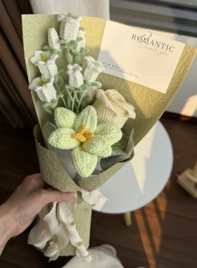成品手工编织酒杯玫瑰混搭风铃花毛线花束情人节送对象闺蜜礼物