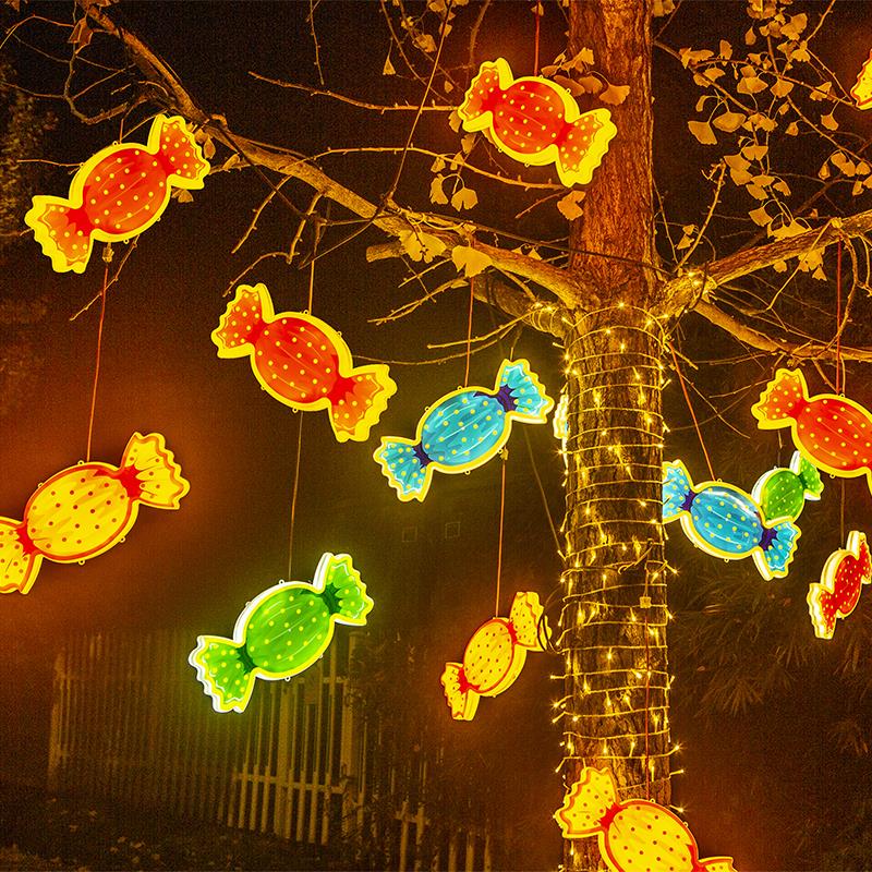 彩色糖果发光灯彩灯闪灯树灯挂灯庭院树木户外亮化工程街道装饰灯