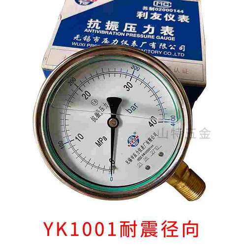 无锡利友YK100I抗震压力表油压表螺纹M20*1.5径向直出表面YN100