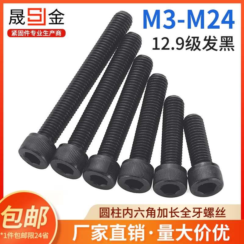 12.9级全牙加长内六角螺丝高强度螺栓DIN912 M3M4M5M6M8M10M12M16