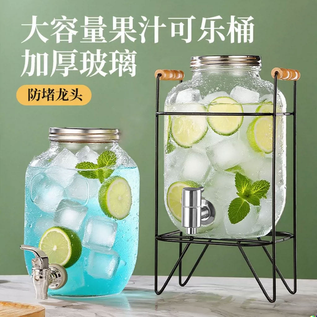 冷水壶玻璃可乐桶饮料果汁罐带龙头家用大容量可放冰箱冷饮桶容器