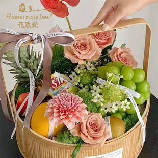 水果月饼篮子手工diy材料礼盒花篮包装高质感竹编圆形花篮