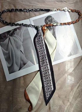 Pbpr丝巾腰链原创韩系波西米亚拼英语字母金属链编织丝巾腰带饰品