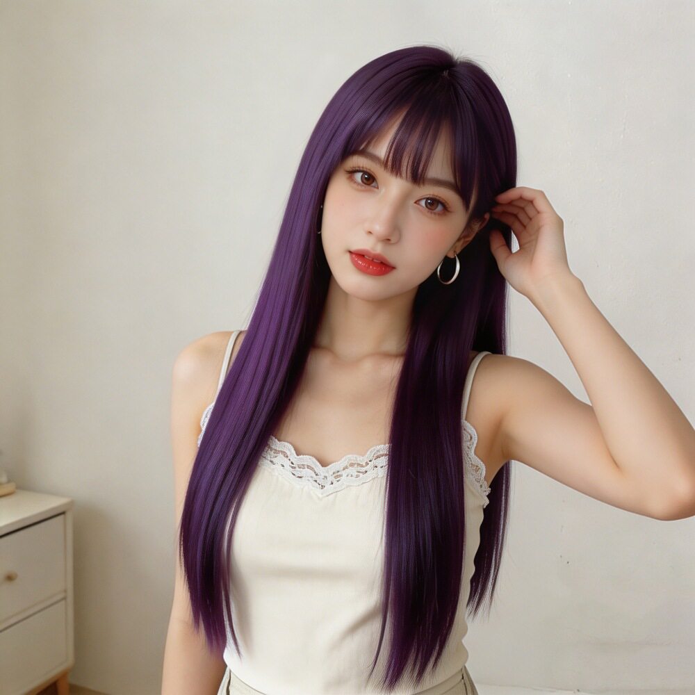 爆款紫色Lolita长发假发女全头套