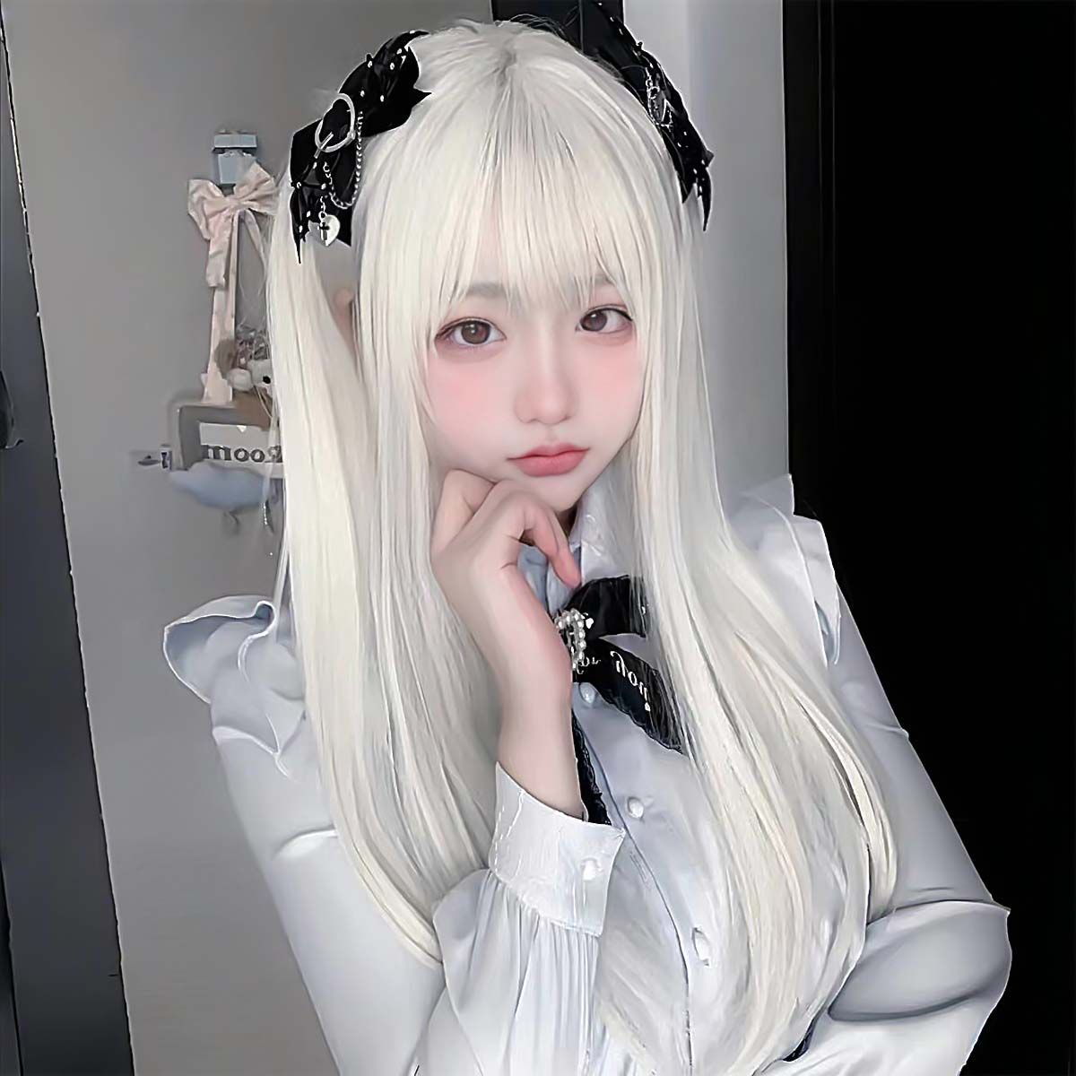 假发女白色全头套式长发cos整顶