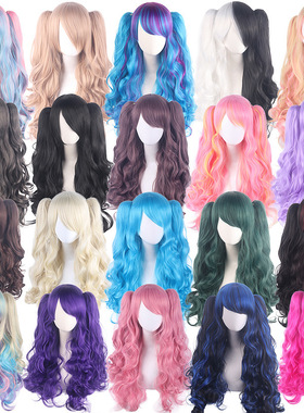 cosplay动漫假发洛丽塔可爱lolita双马尾虎口夹长卷发假毛发H088