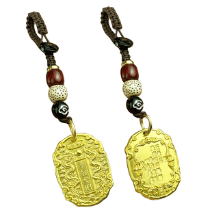 2024年新款奉旨发财黄铜钥匙扣招财寓意男女汽车钥匙链挂件小饰品