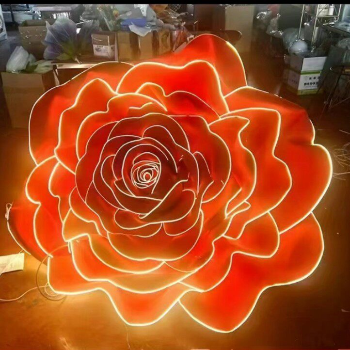 EVA玫瑰花大型户外发光防水灯带真花婚庆布景酒店商场美陈打卡