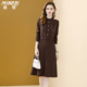 茗思高级长袖 假两件连衣裙女2025秋冬新款 气质显瘦百褶针织毛衣裙