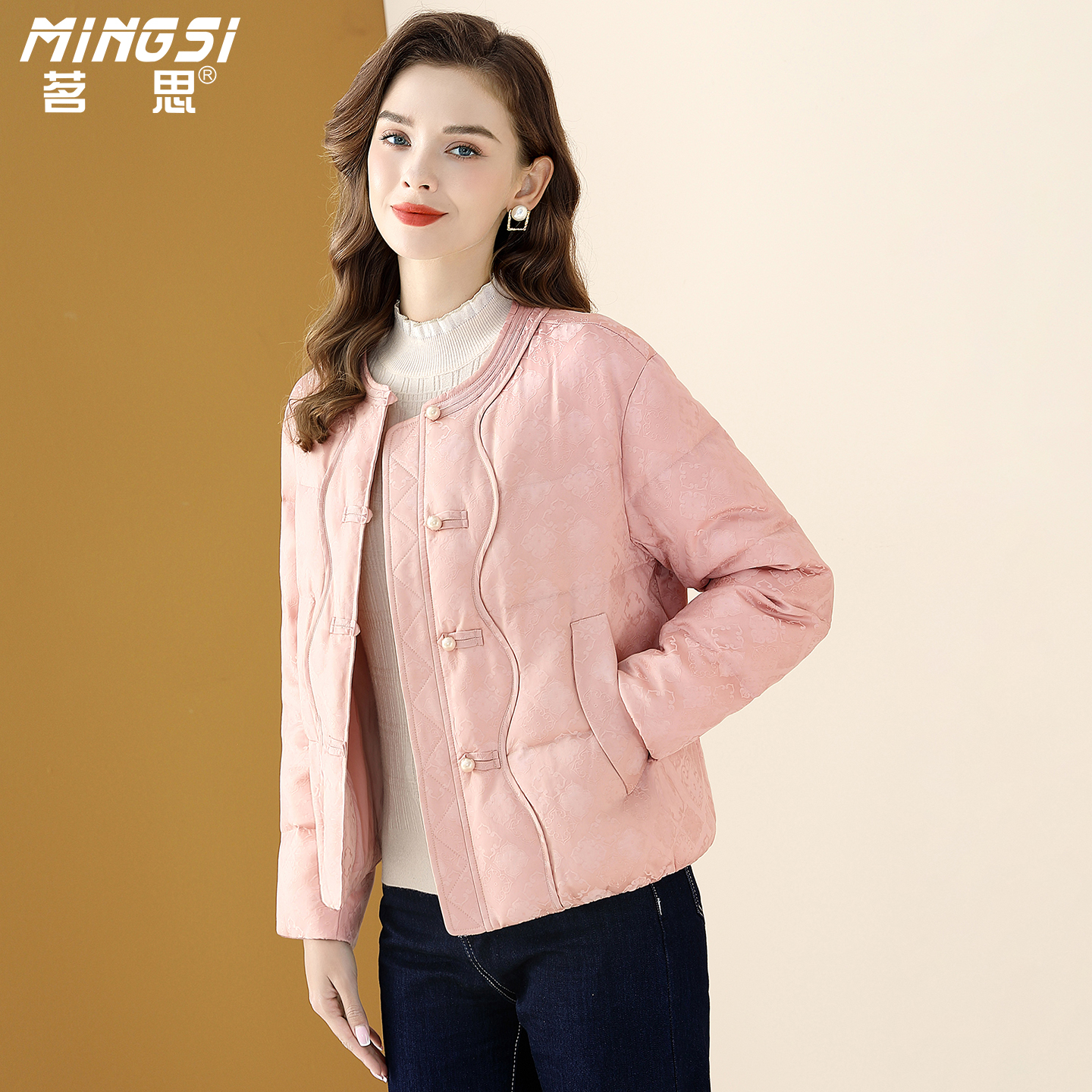 国风提花鹅绒轻薄保暖羽绒服女