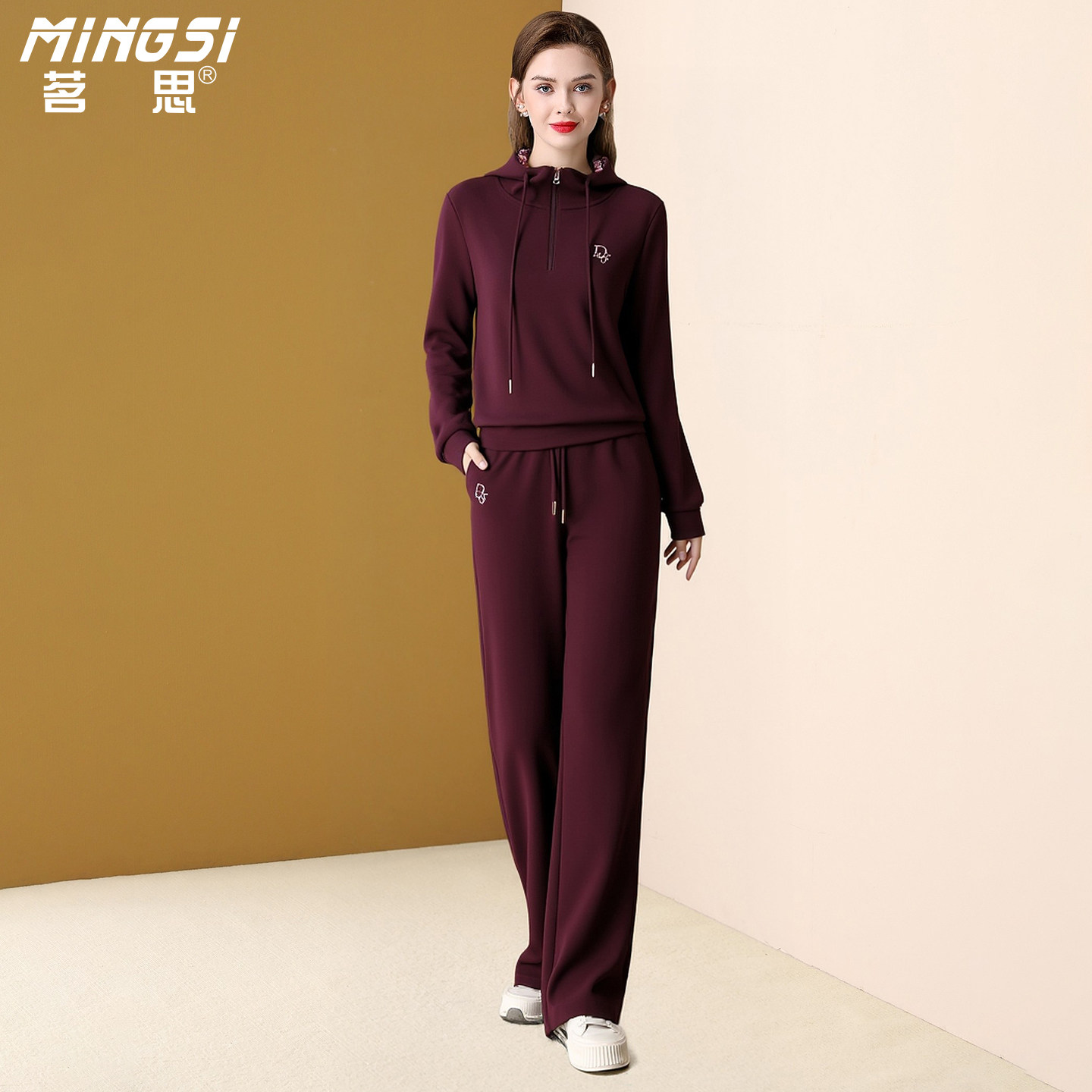 茗思休闲运动显瘦套装女2026春季新款高级感连帽卫衣阔腿裤两件套,女装/女士精品,时尚套装,淘宝优惠券,粉丝福利购,淘宝优惠卷