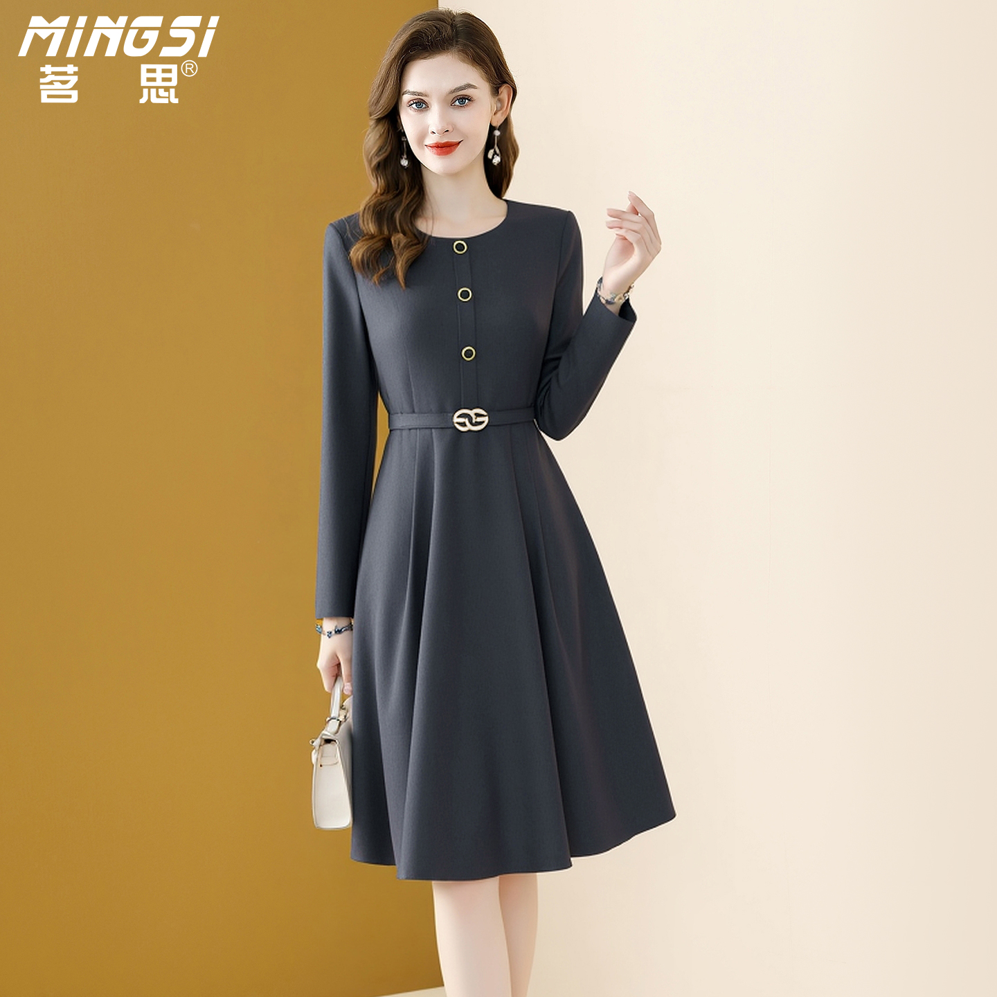 高级感职业通勤显瘦大摆连衣裙女