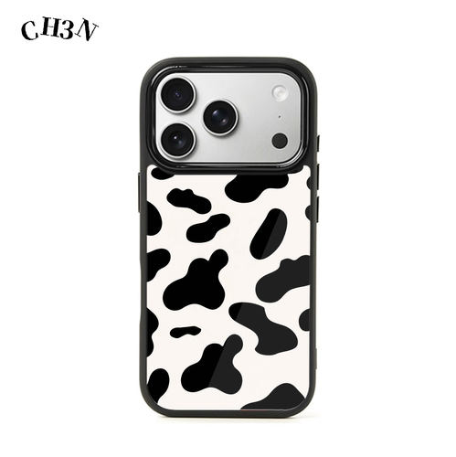 CH3N·奶牛纹适用iPhone18/17promax神甲玻璃手机壳16简约ins包按键防摔14/15小众黑框苹果手机14保护壳