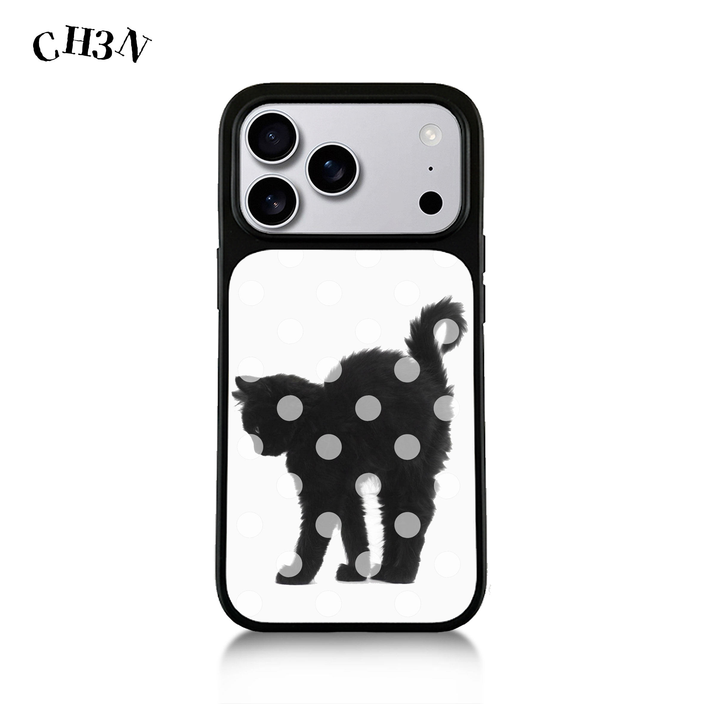 CH3N·波点黑猫适用苹果17promax/16手机壳15韩系iPhone防摔14软边13个性简约Air防摔手机壳18黑框创意保护壳
