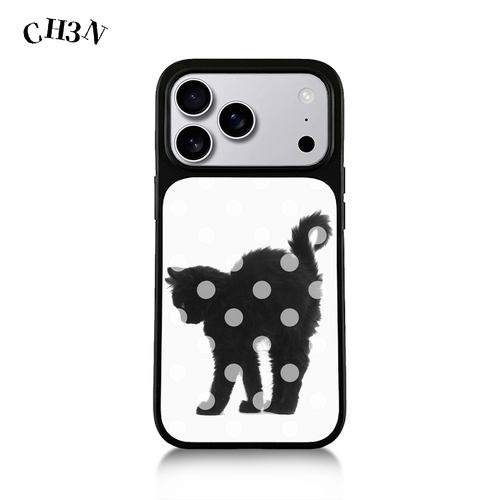 CH3N·波点黑猫适用苹果17promax/16手机壳15韩系iPhone防摔14软边13个性简约Air防摔手机壳黑框创意保护壳