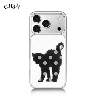 CH3N·波点黑猫iPhone17/16promax手机壳电镀银苹果15小众ins韩系古早创意14写实苹果13新款个性防摔保护壳