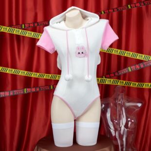 软萌兔娘二次元私房暗扣开档连体卫衣女性感开叉可爱舒适连帽睡衣