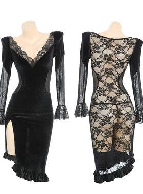 深陷欲望】性感蕾丝拼接透视连衣裙睡衣qqny熟女人妻感内衣情调女