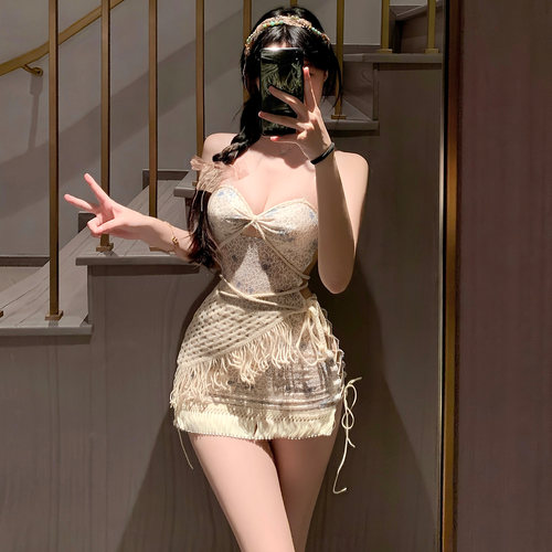 性感镂空绑带透视晨袍女