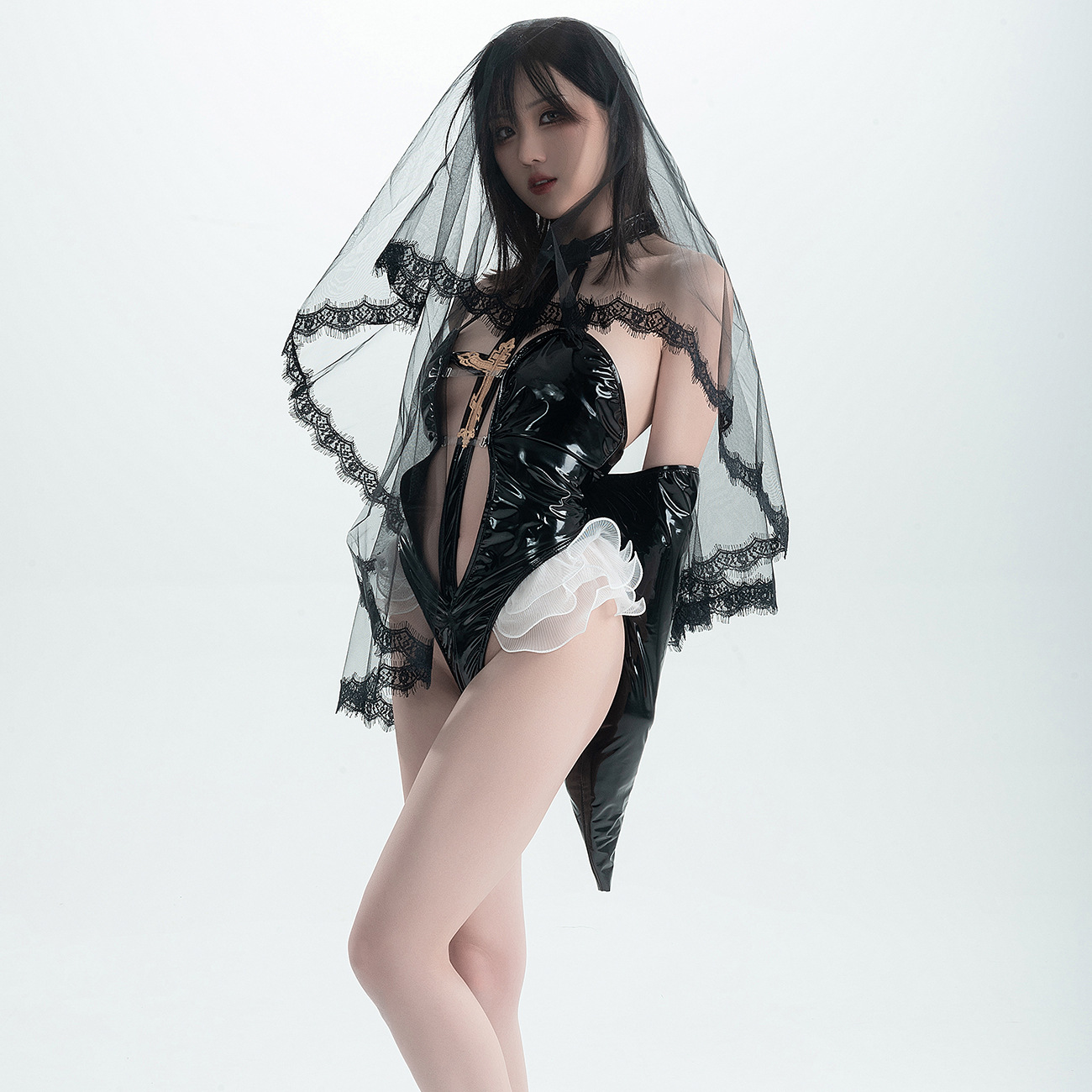 性感镂空诱惑透视修女制服连体衣