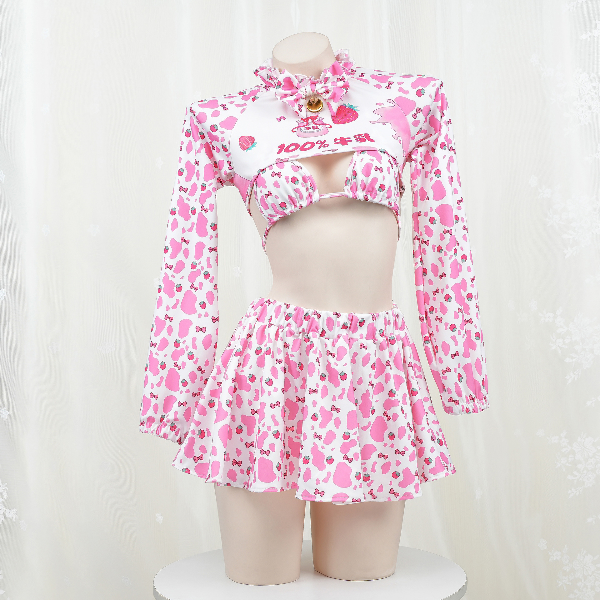 女性感镂空印花奶牛女仆家居服