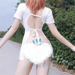 性感人妻风外出户露出任务心机连衣裙女薄牛奶丝露背短袖拿快递新
