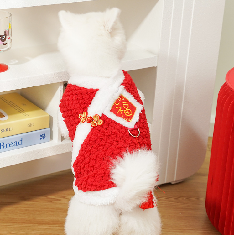 新年国风刺绣加绒保暖宠物狗狗猫咪衣服泰迪毛绒狗唐装猫狗唐装