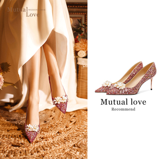 两穿不累脚高跟鞋 结婚鞋 红色禾秀婚纱水晶鞋 秋冬新娘鞋 女2024新款