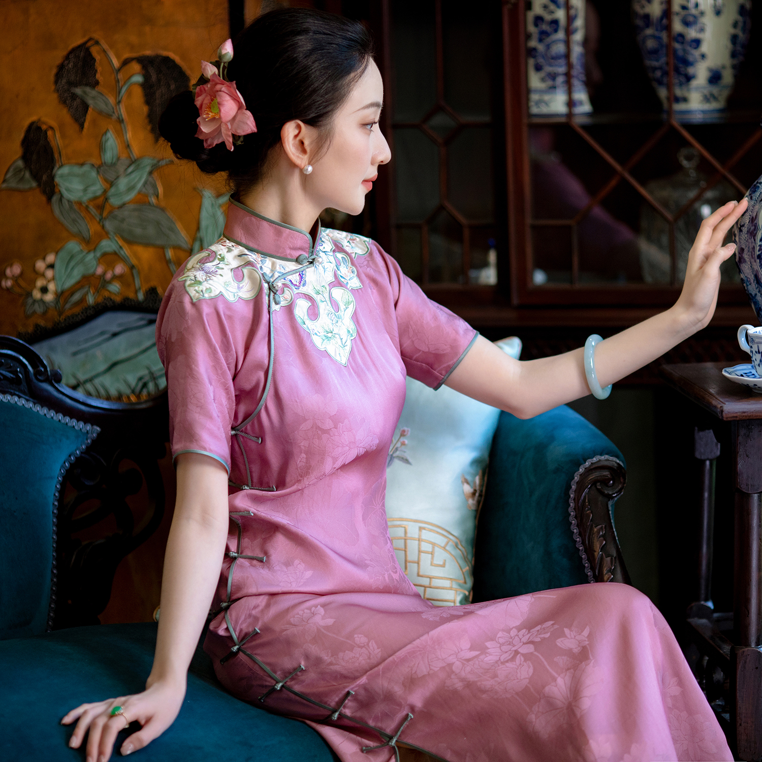 晴猗叠翠丨一城风絮丨真丝旗袍女