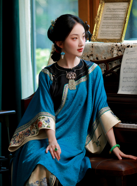 春江絮梦丨一城风絮丨夏季如意襟黑色镶边挽袖绣花斜襟清汉女上装