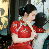 春夏真丝双绉复古民国风印花日常短袖 金枝醉颜 一城风絮 长旗袍